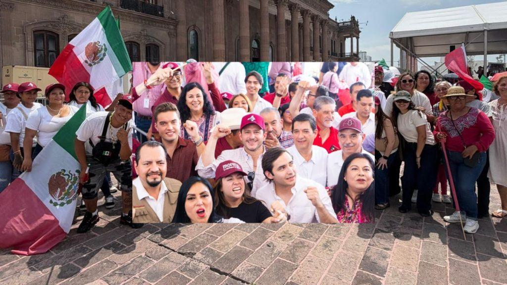 Crowd of Diverse People Outdoors, Waving Mexican Flags and Posing for a Group Photo. • Guadalupe Informa