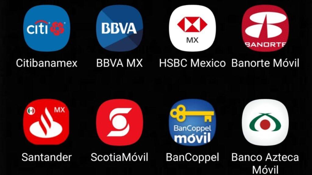 Evaluacion-bancos-mexico • Guadalupe Informa Banking Apps Grid Showing Citibanamex, Bbva Mx, Hsbc Mexico, Banorte Móvil, Santander, Scotiamóvil, Bancoppel, and Banco Azteca Móvil Icons with Names Beneath. • Guadalupe Informa