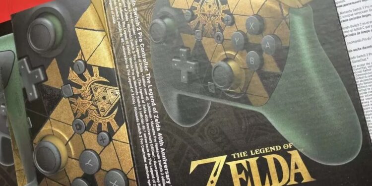 Close-up of a Zelda Game Box Showing Button Prompts (y, X, A, B) over a Controller Design with Gold Artwork and Branding. • Guadalupe Informa